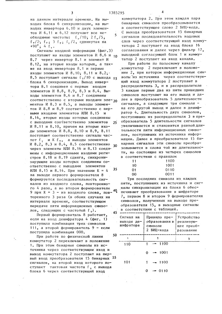 Устройство для передачи сигналов (патент 1385295)