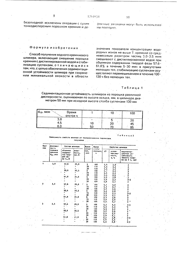 Способ получения водного кремниевого шликера (патент 1794934)