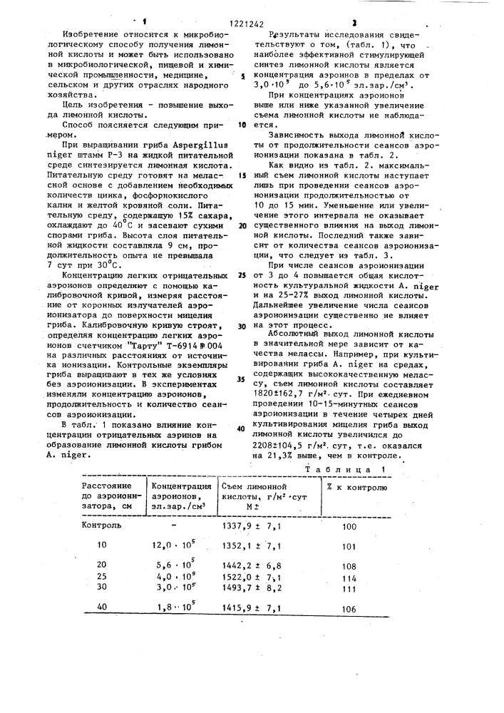 Способ получения лимонной кислоты (патент 1221242)