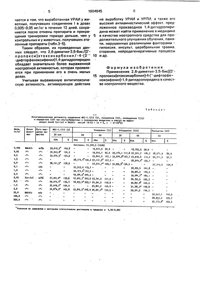 Ноотропное вещество (патент 1804845)