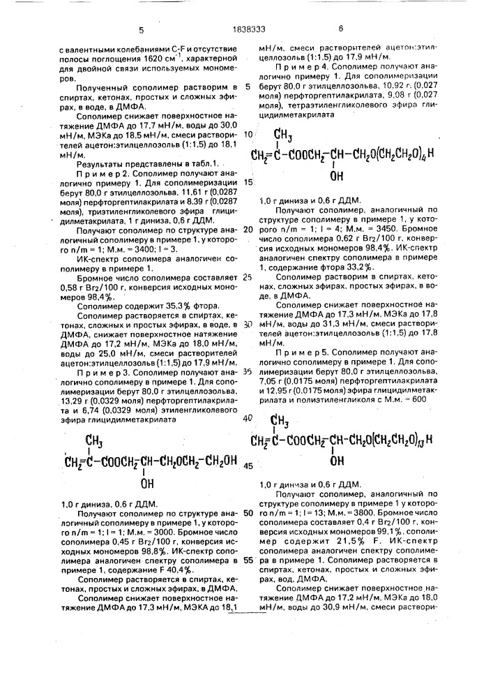 Сополимеры перфторгептилакрилата и алкиловых эфиров (мет) акриловой кислоты в качестве поверхностно-активных веществ (патент 1838333)
