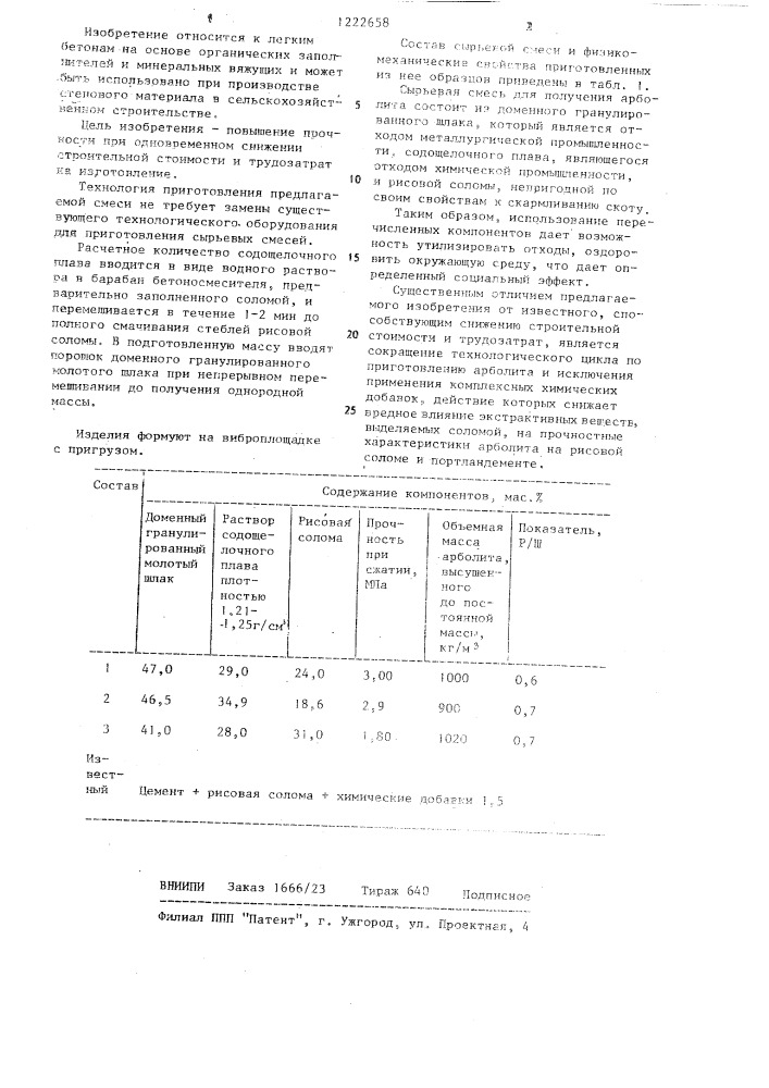 Сырьевая смесь для получения арболита (патент 1222658)