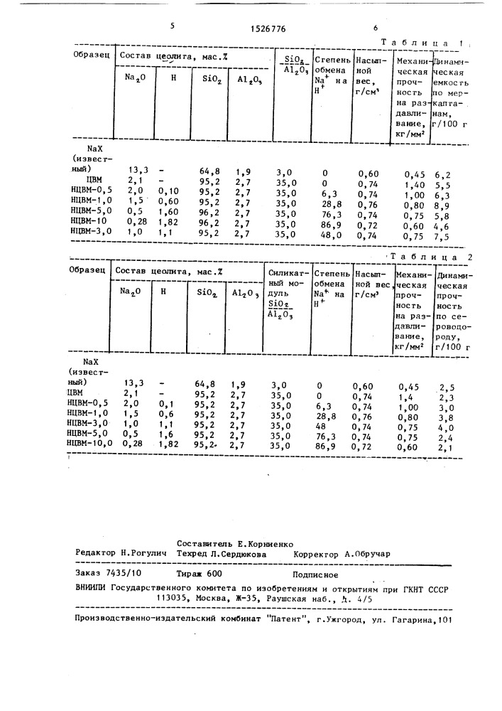 Адсорбент для очистки газа от сернистых соединений (патент 1526776)