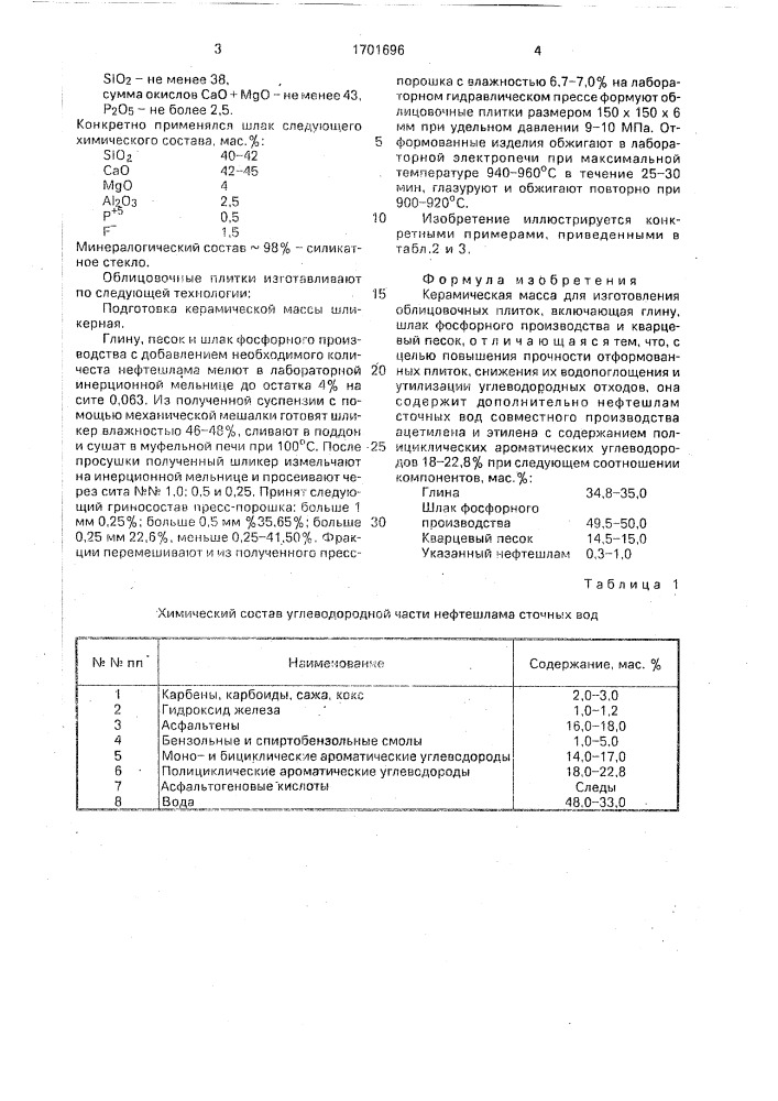 Керамическая масса для изготовления облицовочных плиток (патент 1701696)