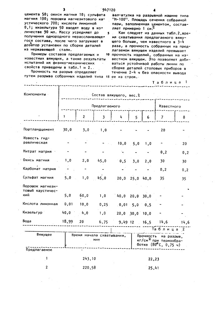 Вяжущее (патент 947120)