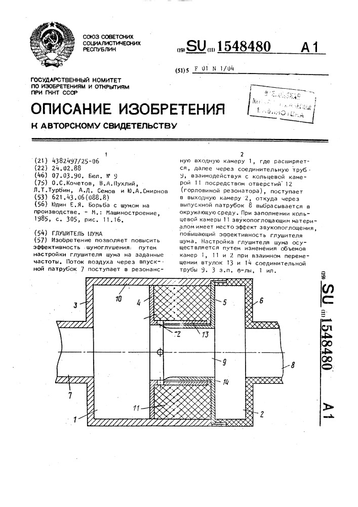 Глушитель шума (патент 1548480)