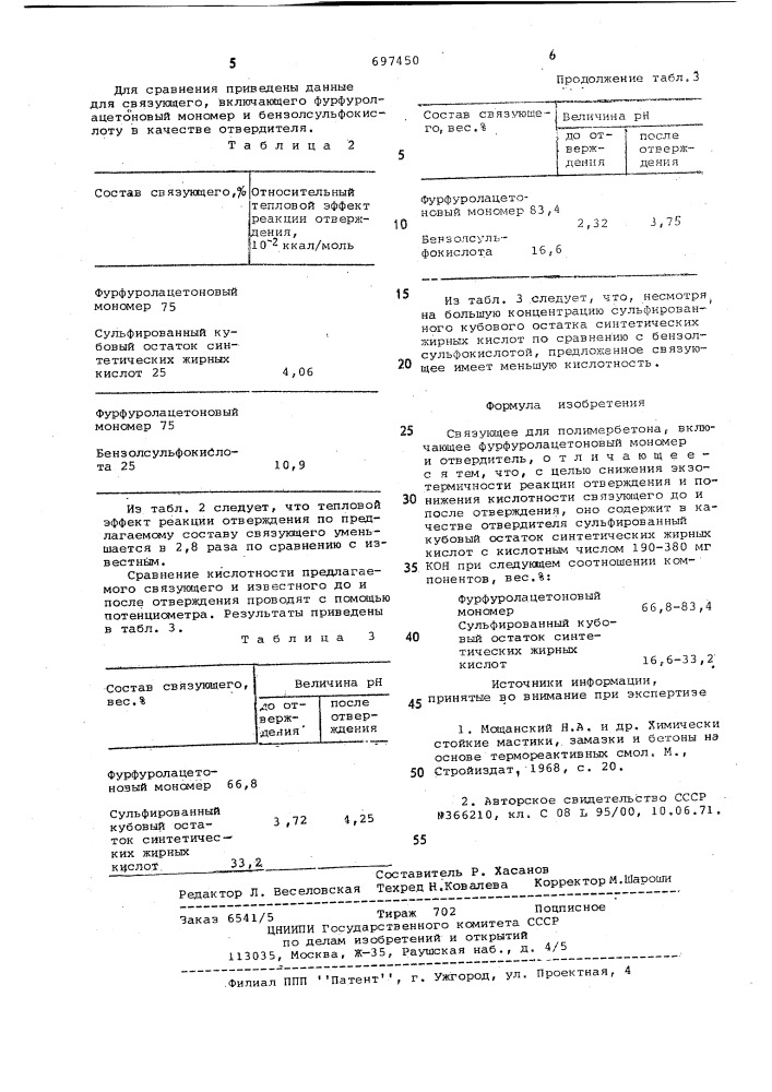 Связующее для полимербетона (патент 697450)