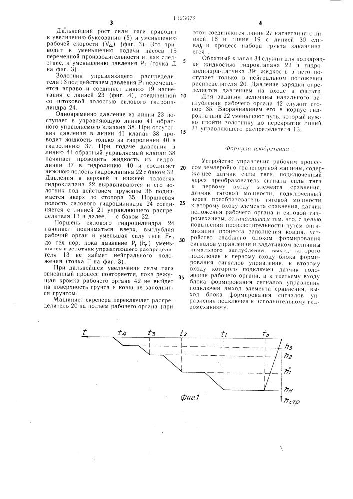 Устройство управления рабочим процессом землеройно- транспортной машины (патент 1323672)