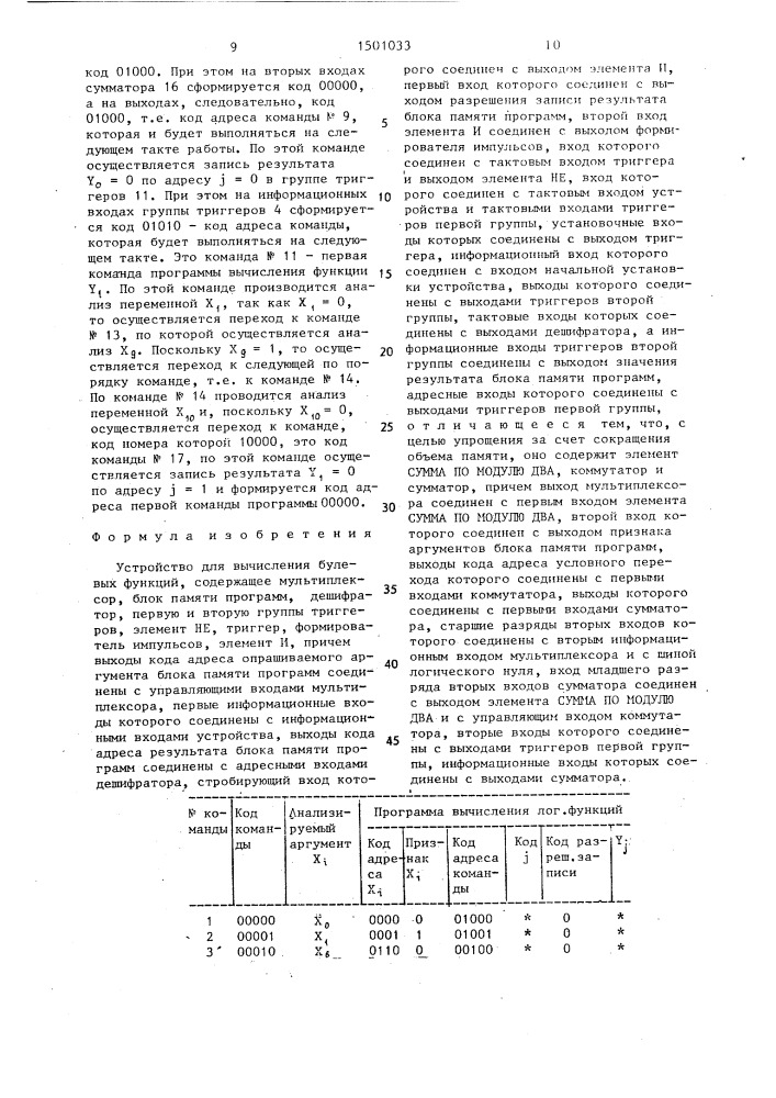 Устройство для вычисления булевых функций (патент 1501033)