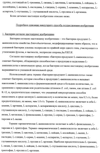 Способ получения l-треонина с использованием бактерии, принадлежащей к роду escherichia, обладающей усиленной экспрессией оперона fucpikur (патент 2318870)