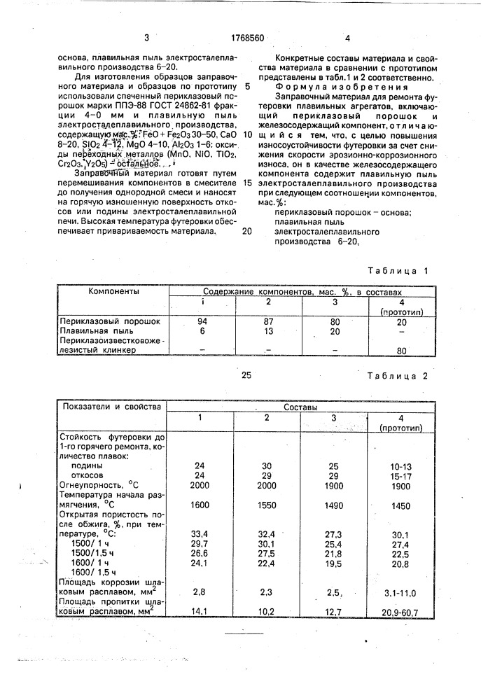 Заправочный материал (патент 1768560)