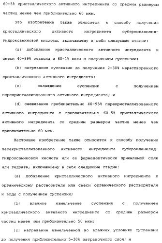 Композиции субероиланилид-гидроксаминовой кислоты и способы их получения (патент 2354362)