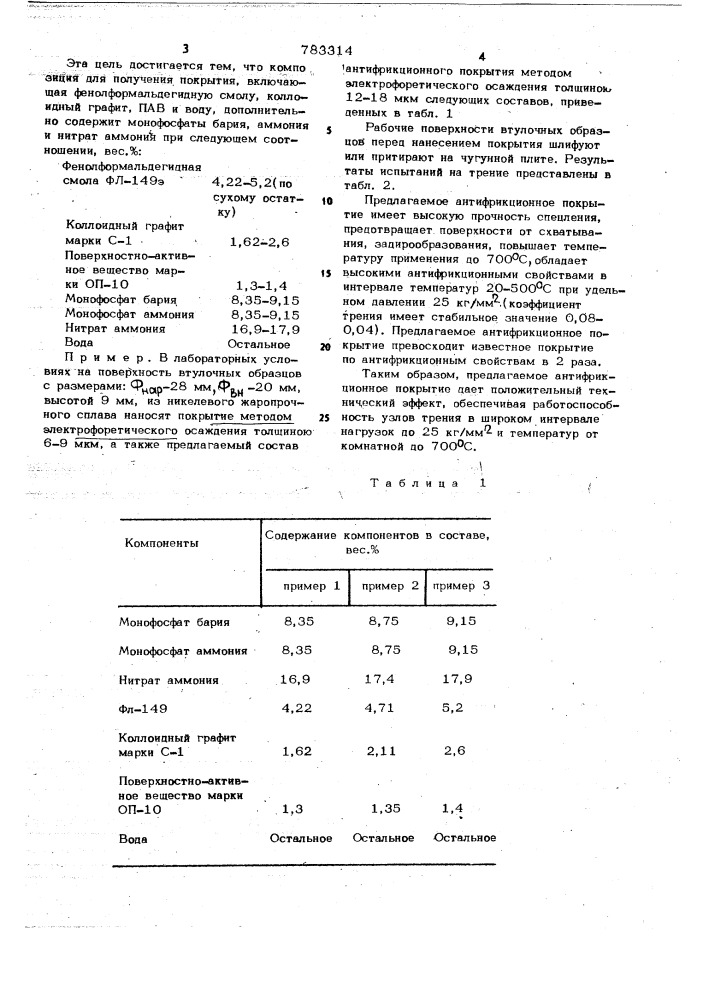 Композиция для антифрикционного покрытия (патент 783314)