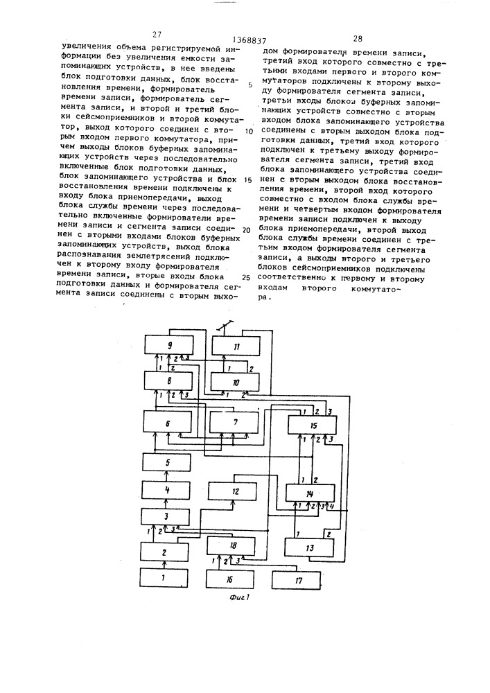 Полевая телеметрическая сейсмическая станция (патент 1368837)
