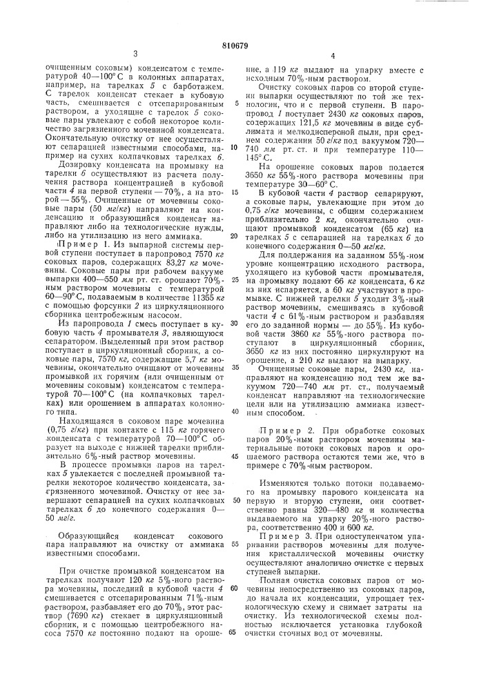 Способ очистки соковых паров выпар-ки мочевины (патент 810679)