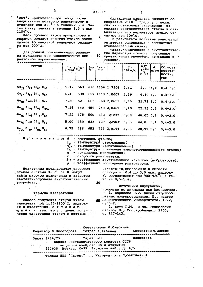 Способ получения стекол (патент 876572)