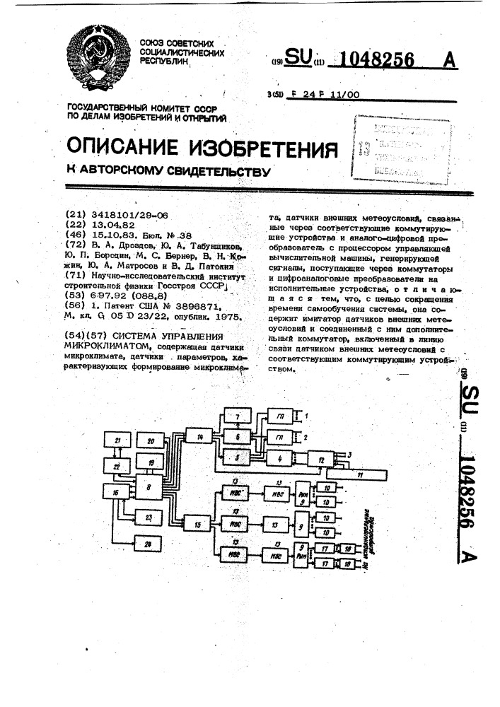 Система управления микроклиматом (патент 1048256)