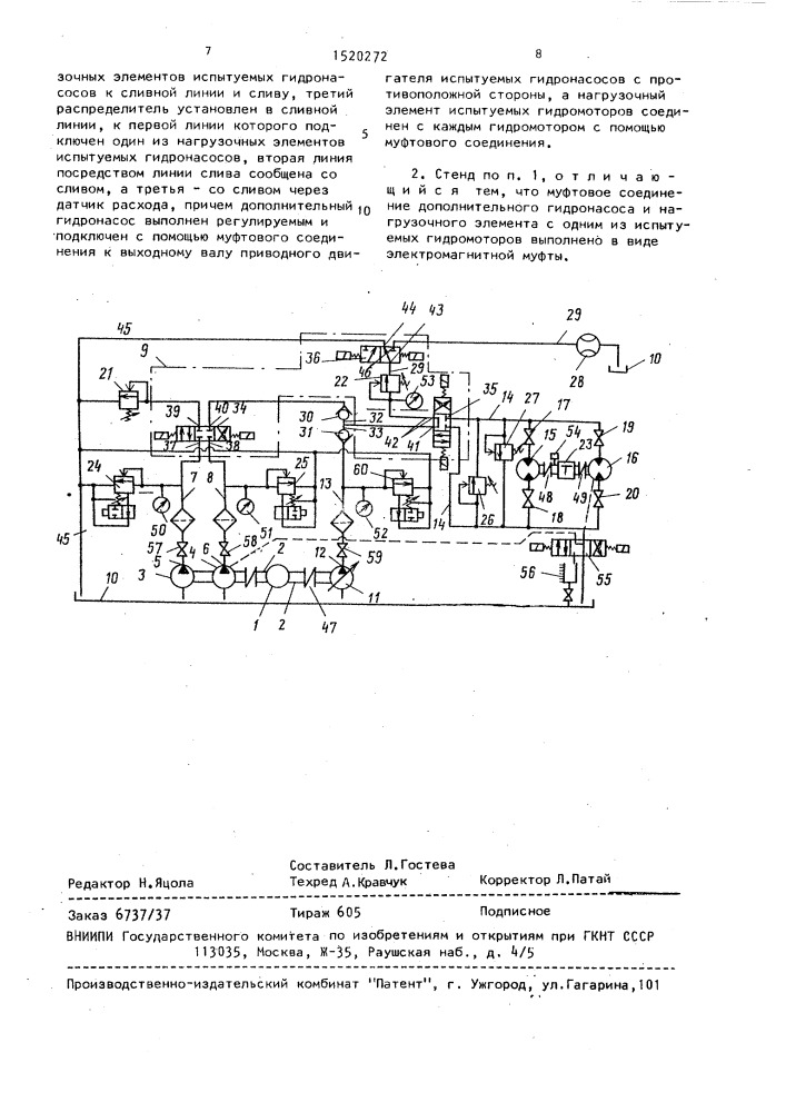 Стенд для испытания объемных гидромашин (патент 1520272)