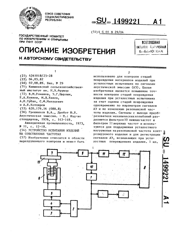 Устройство испытания изделий на собственных частотах (патент 1499221)