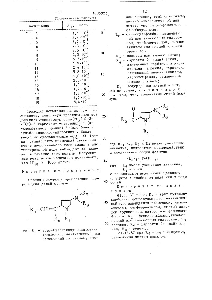 Способ получения производных пирролидина или их солей (патент 1605922)