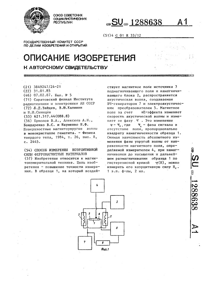 Способ измерения коэрцитивной силы ферромагнитных материалов (патент 1288638)