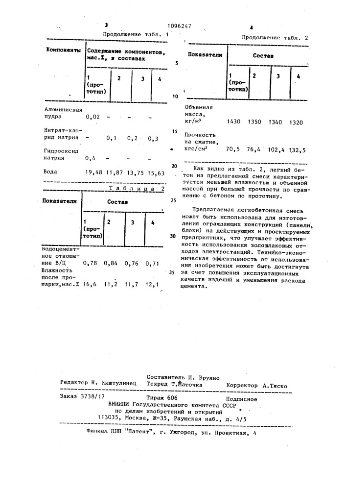 Легкобетонная смесь (патент 1096247)