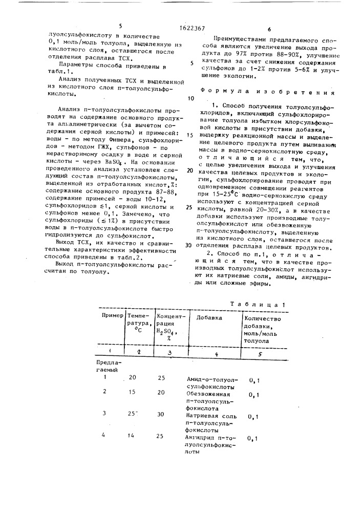 Способ получения толуолсульфохлоридов (патент 1622367)