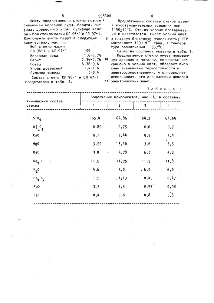 Черное стекло (патент 998400)