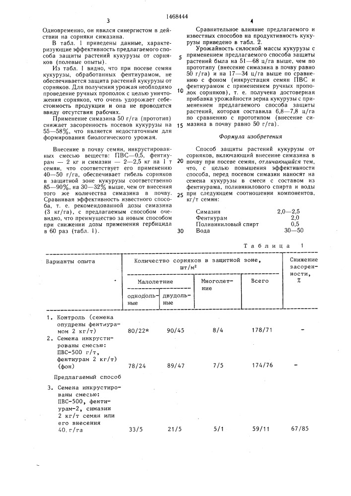 Способ защиты растений кукурузы от сорняков (патент 1468444)