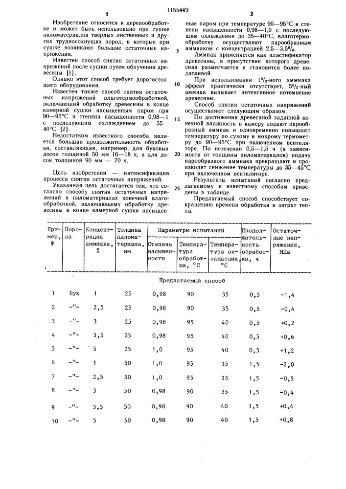 Способ снятия остаточных напряжений в пиломатериалах (патент 1155449)