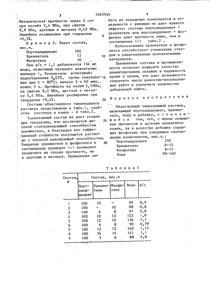 Облегченный тампонажный раствор (патент 1465544)