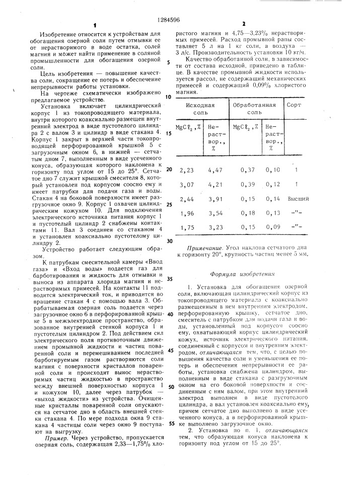 Установка для обогащения озерной соли (патент 1284596)