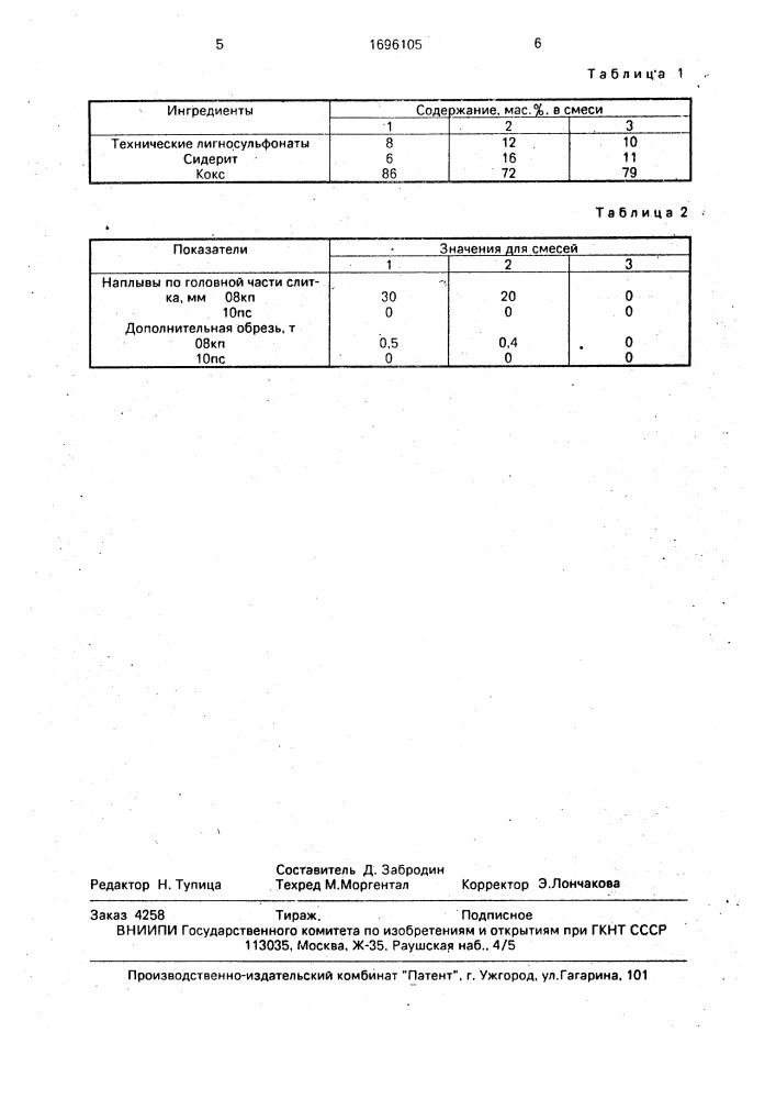 Смесь для разливки кипящей и полуспокойной стали (патент 1696105)