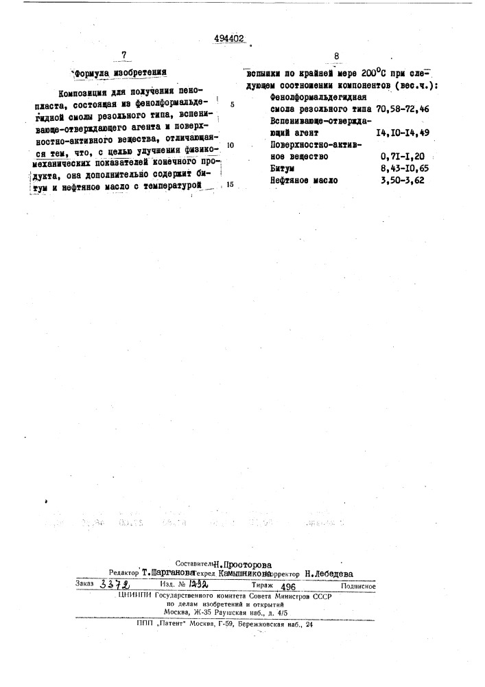 Композиция для получения пенопласта (патент 494402)