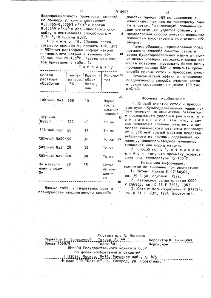 Способ очистки сеток и прессовых сукон бумагоделательных машин (патент 910903)