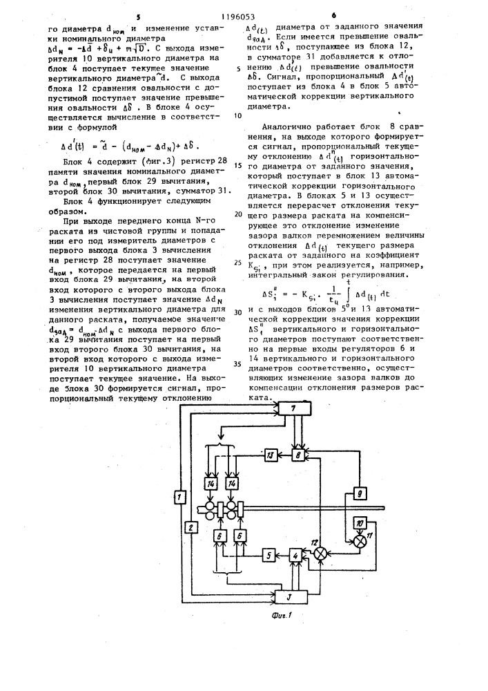 Устройство для регулирования размеров профиля круглого проката (патент 1196053)