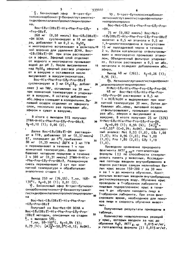 Гептапептид в качестве стимулятора памяти пролонгированного действия (патент 939440)