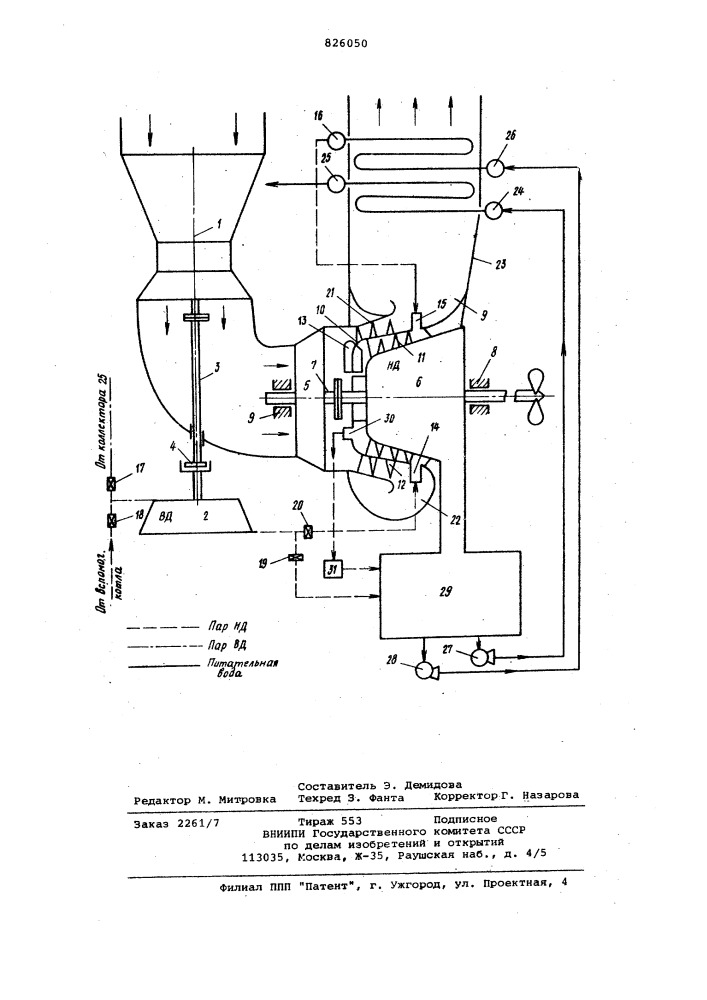 Парогазовая установка (патент 826050)