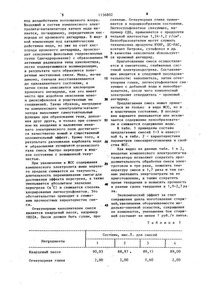 Жидкая самотвердеющая смесь для изготовления литейных стержней и форм (патент 1156802)