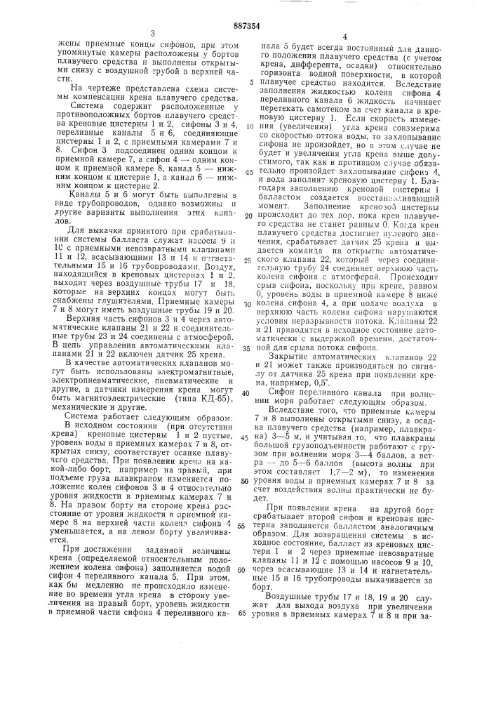 Система компенсации крена плавучего средства (патент 887354)