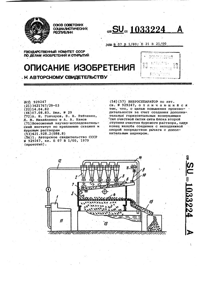 Вибросепаратор (патент 1033224)