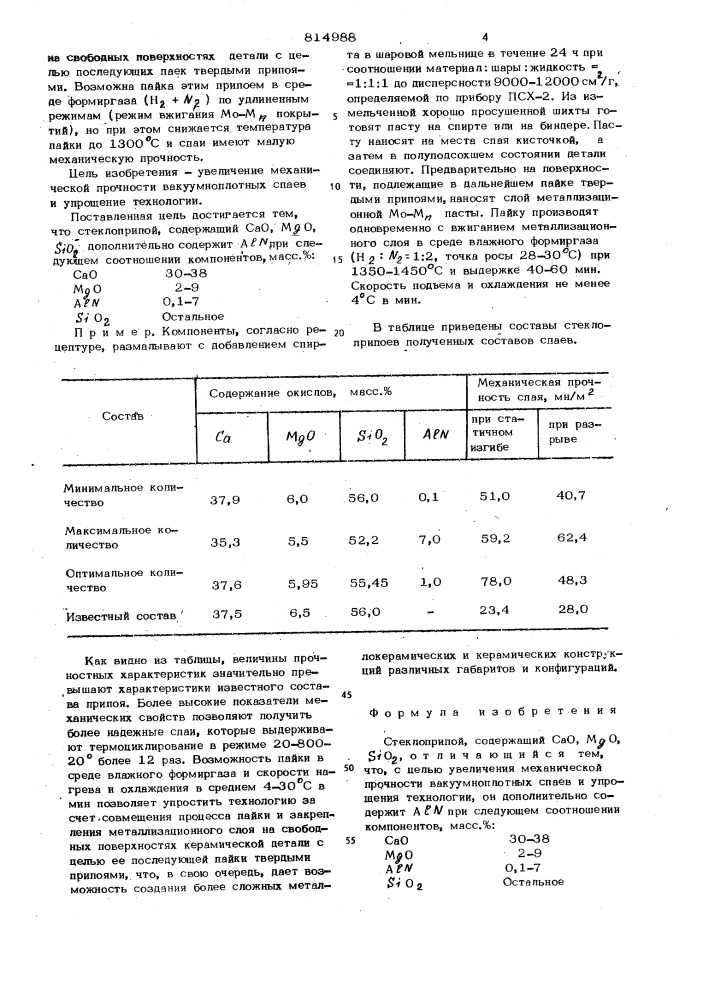 Стеклоприпой (патент 814988)