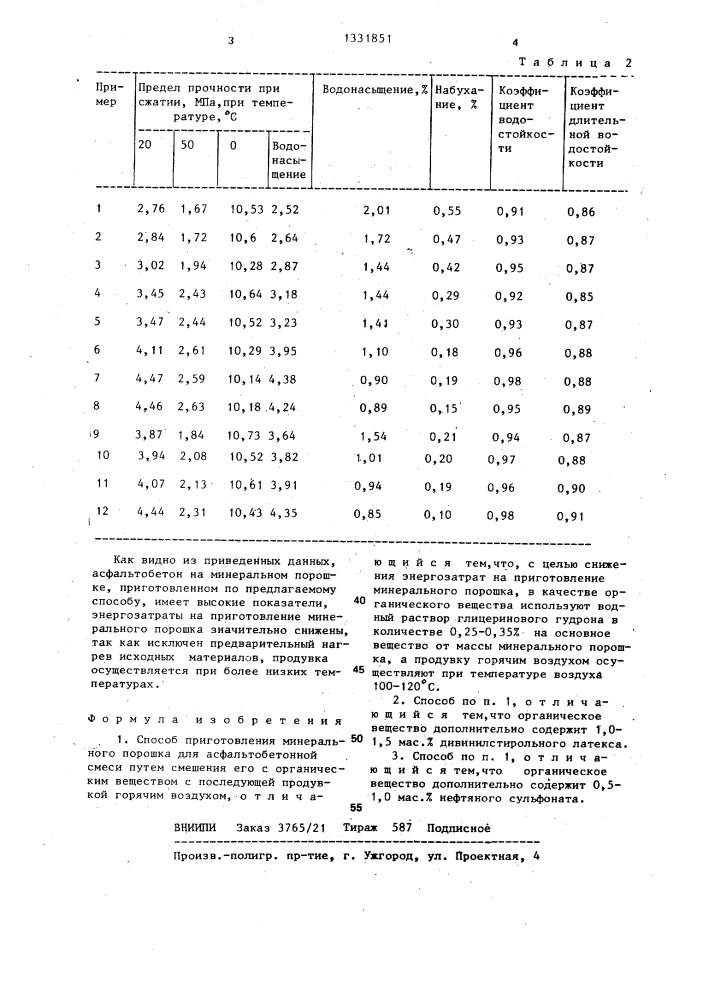 Способ приготовления минерального порошка для асфальтобетонной смеси (патент 1331851)