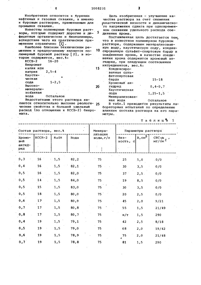 Полимерный буровой раствор (патент 1008231)