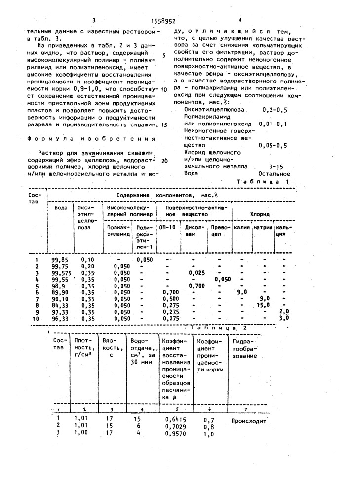 Раствор для заканчивания скважин (патент 1558952)