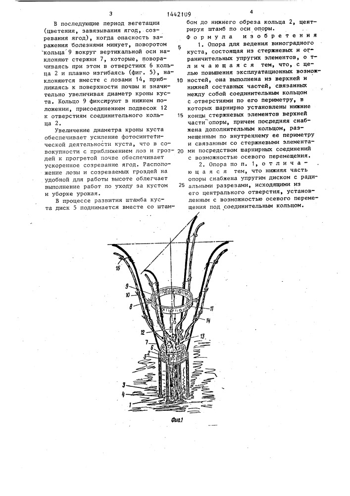 Опора для ведения виноградного куста (патент 1442109)
