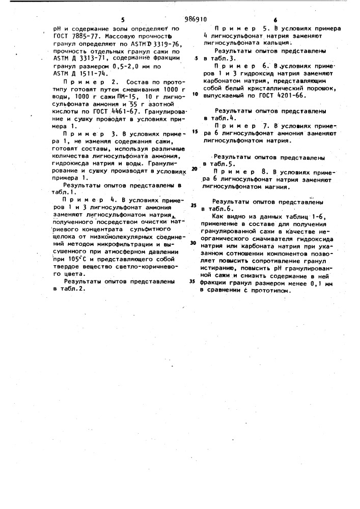 Состав для получения гранулированной сажи (патент 986910)