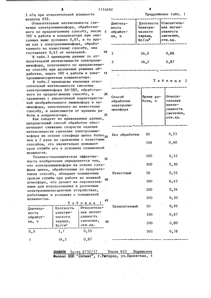 Способ обработки электролюминофора на основе сульфида цинка (патент 1114692)