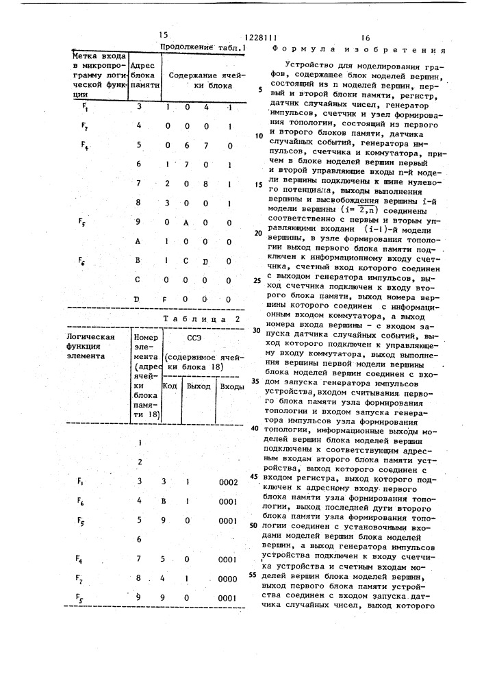 Устройство для моделирования графов (патент 1228111)