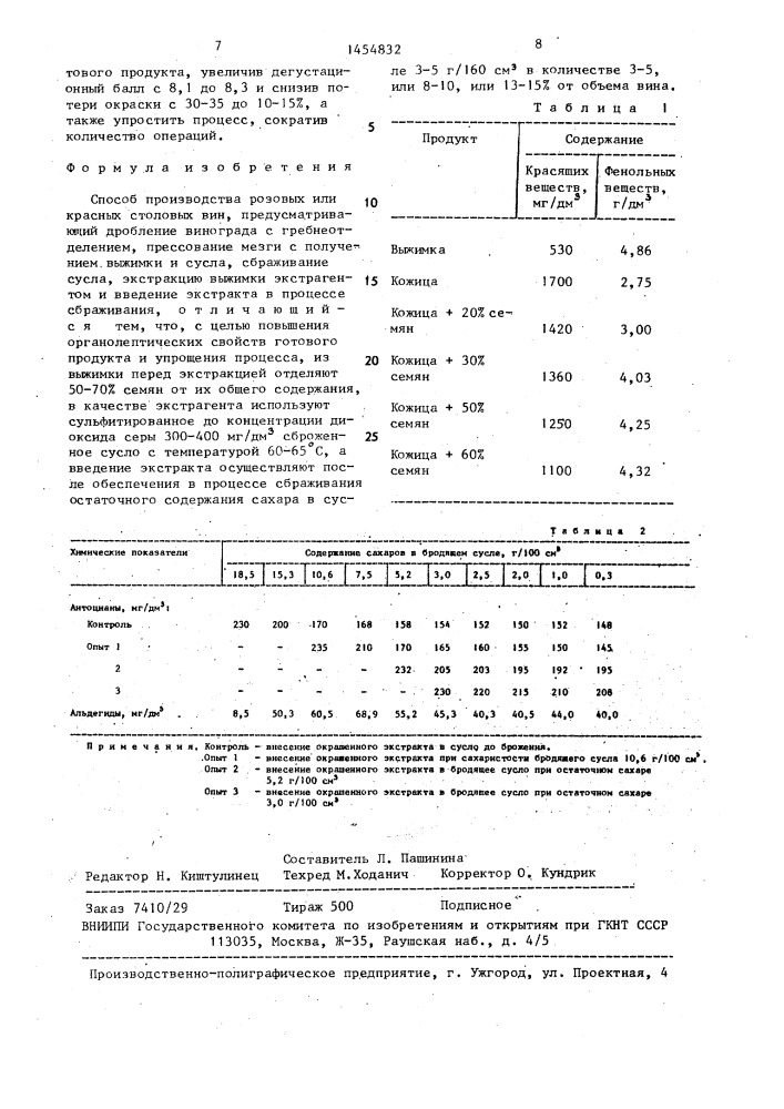 Способ производства розовых или красных столовых вин (патент 1454832)